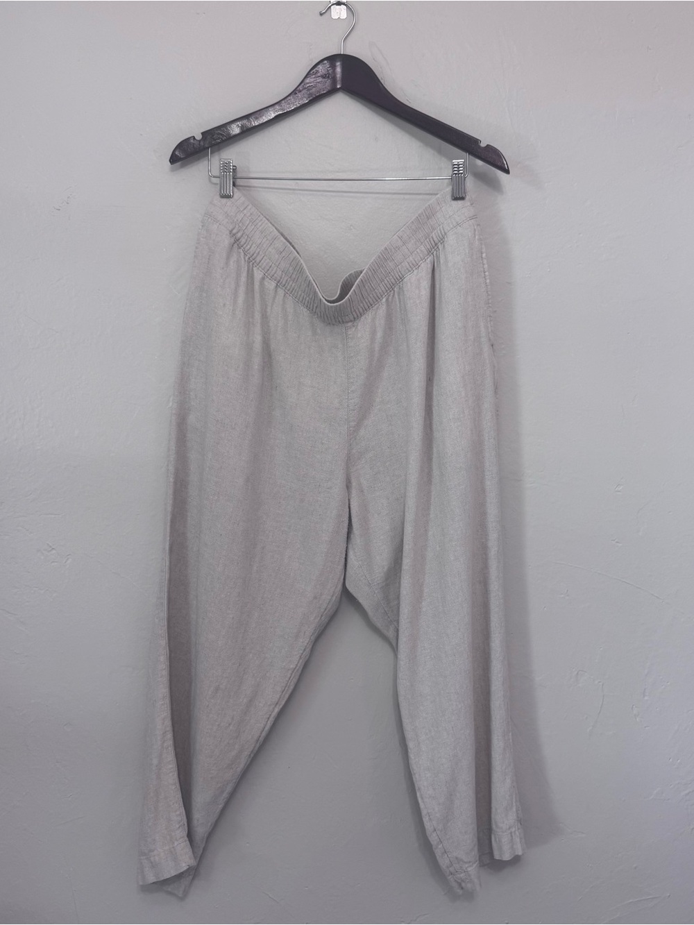 Old Navy Linen Blend Pants Womens XL High Rise Straight Pull On Oatmeal Elastic